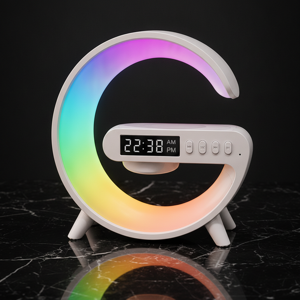 Lámpara LED RGB 3 en 1 con Cargador Inalámbrico y Altavoz Bluetooth – Todo en tu Mesita
