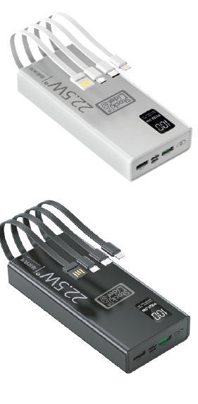 Powerbank 20.000 mAh con Cables Integrados 4 en 1 y Carga Rápida 22.5W