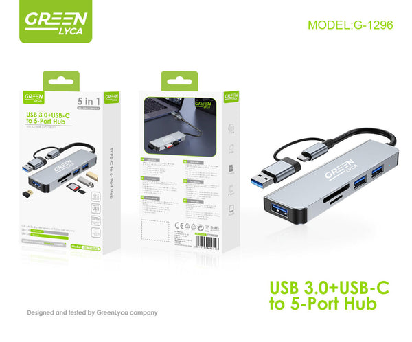 Hub USB-C 4 en 1 con USB 3.0, USB 2.0 y Lector de Tarjetas TF/SD