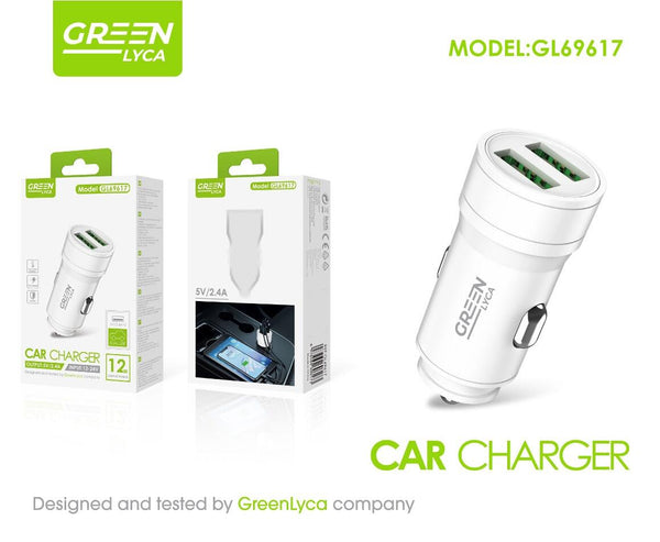 Cargador de Coche Dual USB 12W – 2 Puertos 2.4A para Cargar Dos Dispositivos a la Vez